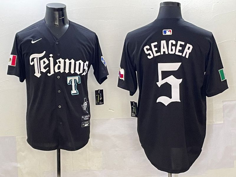 Men Texas Rangers #5 Seager Black Five generations Joint Name 2025 Nike MLB Jersey style 7->texas rangers->MLB Jersey